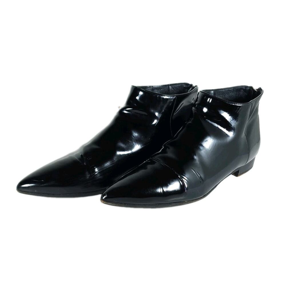 Miu Miu Women's US 9,5 EU40 Black Patent Leather Zip Pointed Toe Ankle Boots